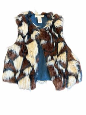 Flying Tomato Faux Fur Patchwork Vest Brown Cream Size S